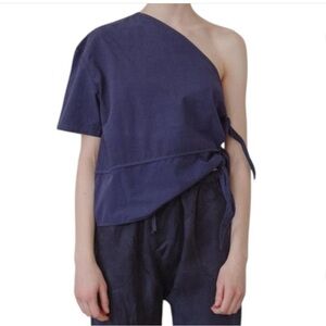 Priory Navy One-Shoulder Blouse
